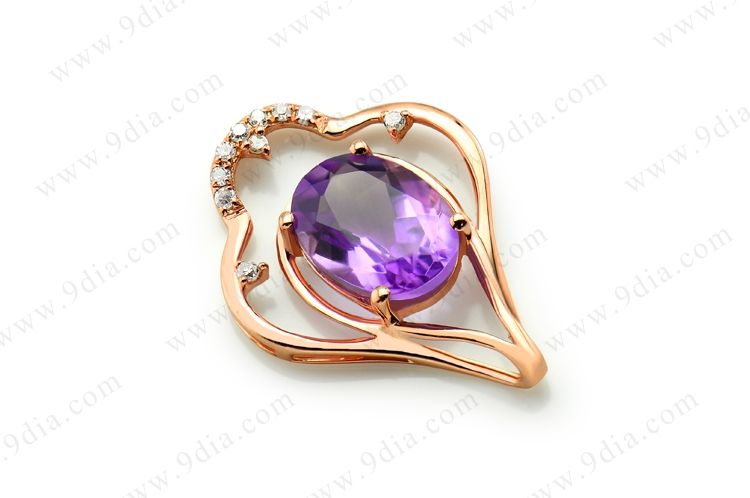 Hot Sale Guangzhou Jewelry Natural Amethyst Stone with Diamond 9K Gold Necklace Jewelry