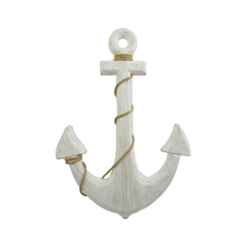 White Hand Carved Wood Ship Anchor with Hooks: Nautical Wall Decor