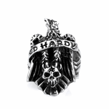 Three-dimensional carving letter eagle skull ring