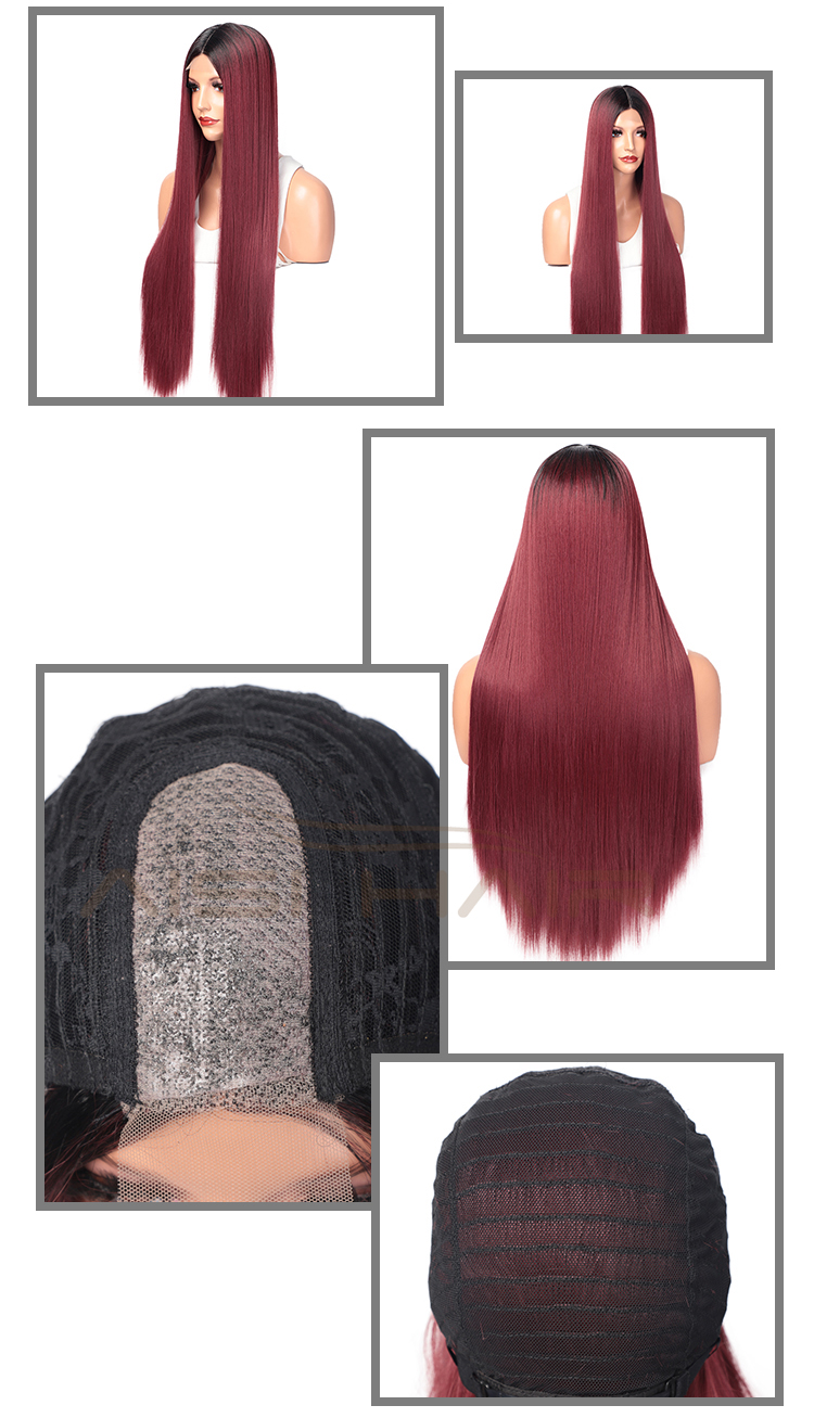 Aisi Hair Ombre Red Dark Root Wig Long Silky Straight Lace Frontal Wig Middle Part Synthetic Front Lace Hair Wigs For Women