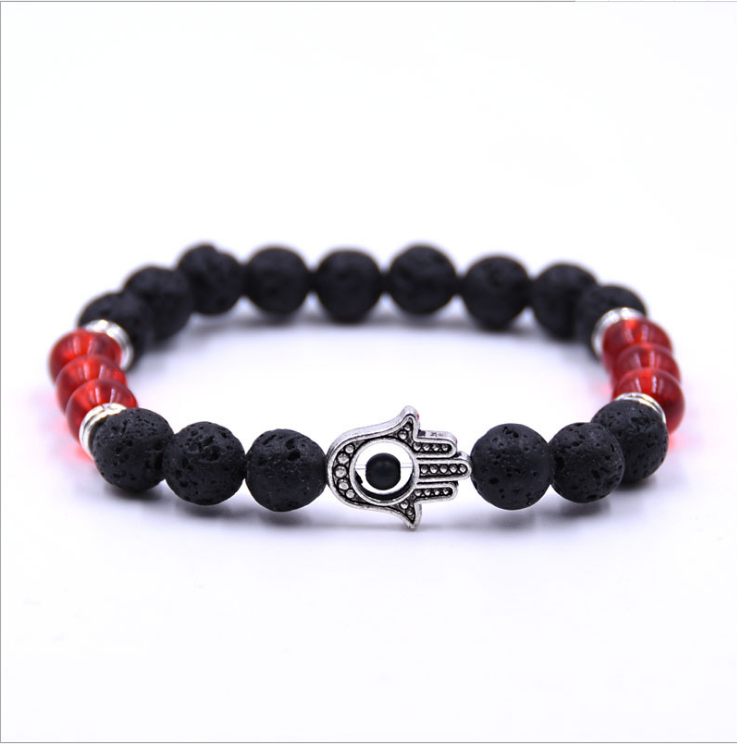 Pulsera de piedras preciosas Evil Eye Difusor de aceites esenciales de piedra de lava Reiki Healing Balancing Round Beads