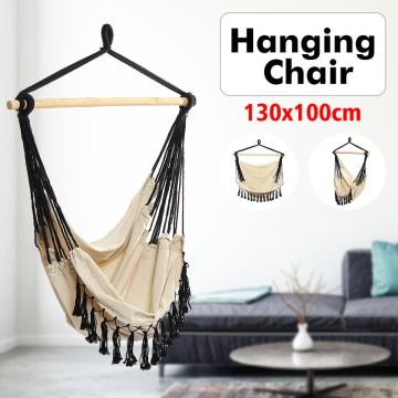 Hammock Hanging Chair Outdoor Indoor Furniture for Adult Children Swinging Chair Garden Swing with Wooden Stick