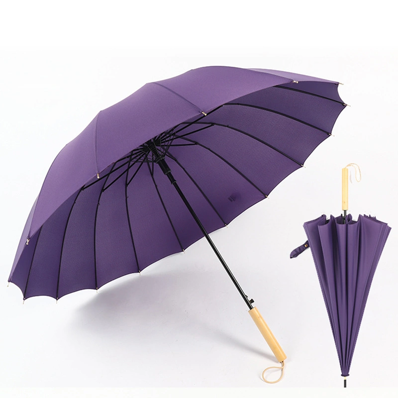 Traditional 16ribs Sun Protection Straight Wooden Customize Promotional Wholesale Umbrella with Logo Prints