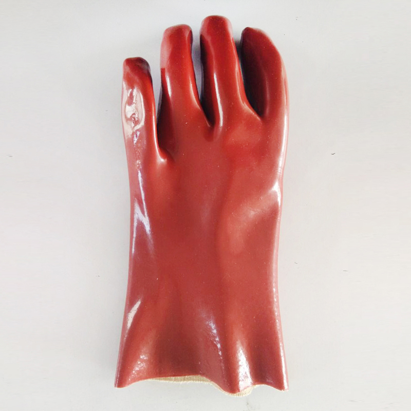 PVC rojo oscuro Guantes de seguridad Guantes de algodón 27 cm