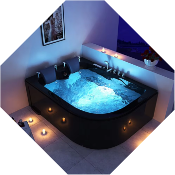 Modern Black Acrylic Freestanding Bubble Massage Spa Bathtub with Pillows
