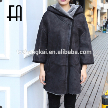 Factory direct wholesale pirce lamb double face fur overcoat with hood