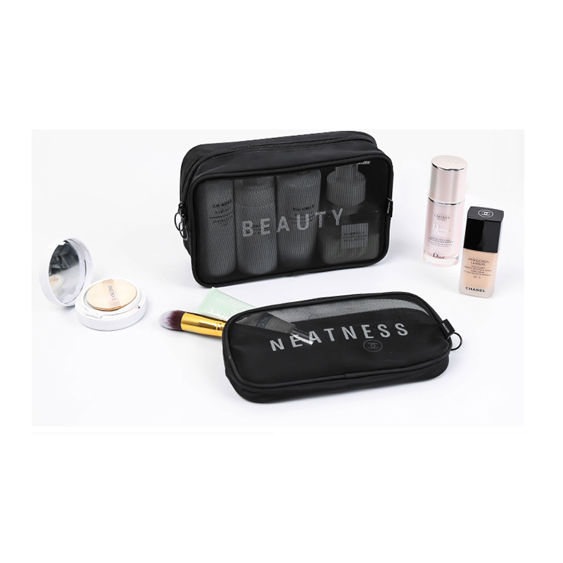 Custom Logo Fashion Style Black Pink Small Makeup Beauty Bags Women Pouch Wholesale Travel Nylon Mesh Cosmetic Bag for Girls