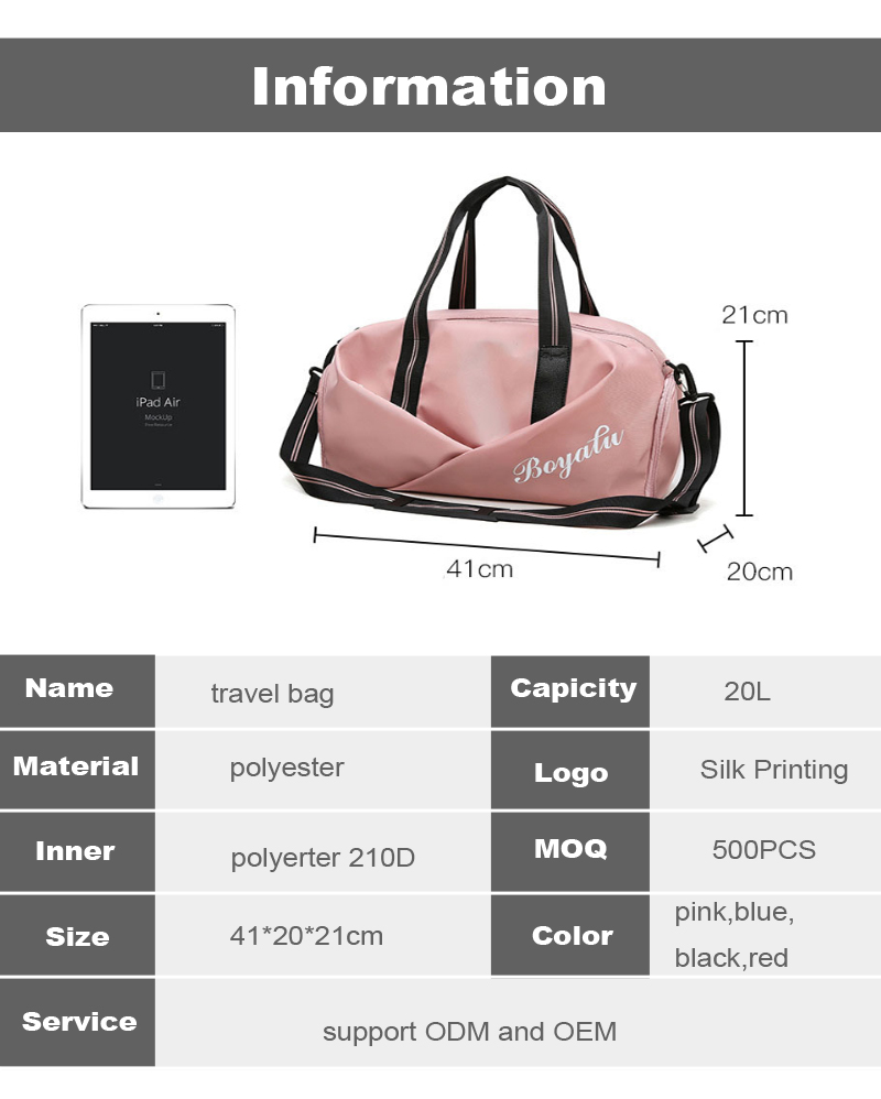 Dry wet separation gym sports yoga shoulder bag men women travel weekender tote bag with shoe bag