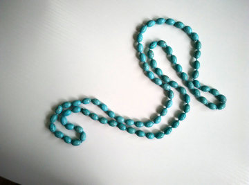 Bead Necklace, Fashion Oval Turquoise Beaded Necklace, Turquoise Jewelry Hand Knotted Necklace PT2290