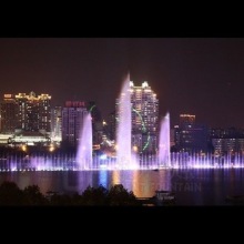 large music dancing lighted performing colorful lake water fountains