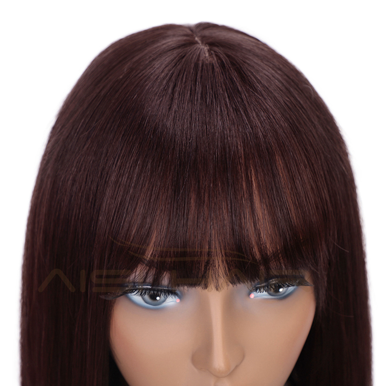 Aisi Hair 14 Inch Dark Brown Short Bob 100% Brazilian Human Hair Wig Silky Straight Silk Base Human Hair Wigs For Black Women