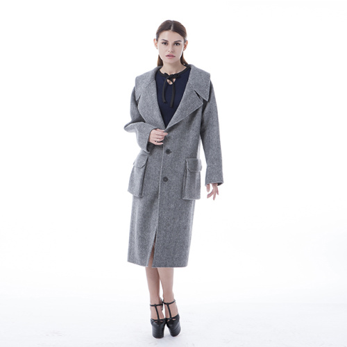 Trend haze grey big pocket cashmere coat