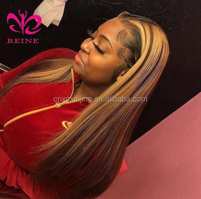 REINE #4/30, 27 Highlight Colored Pre Plucked Lace  Frontal Human Hair Wigs double drawn Vietnam human hair wig For Black Women