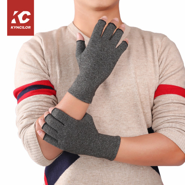 Anti-Arthritis Compression Fingerless Gloves: Orthopedic Grey Spandex Cotton Work Gloves