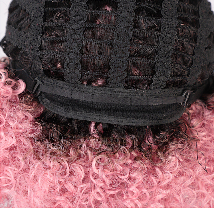 Aisi Hair Short Kinky Fluffy  Ombre Pink Wig Heat Resistant Synthetic Fiber Afro Curly Wigs For Black Women Cosplay Party Wigs