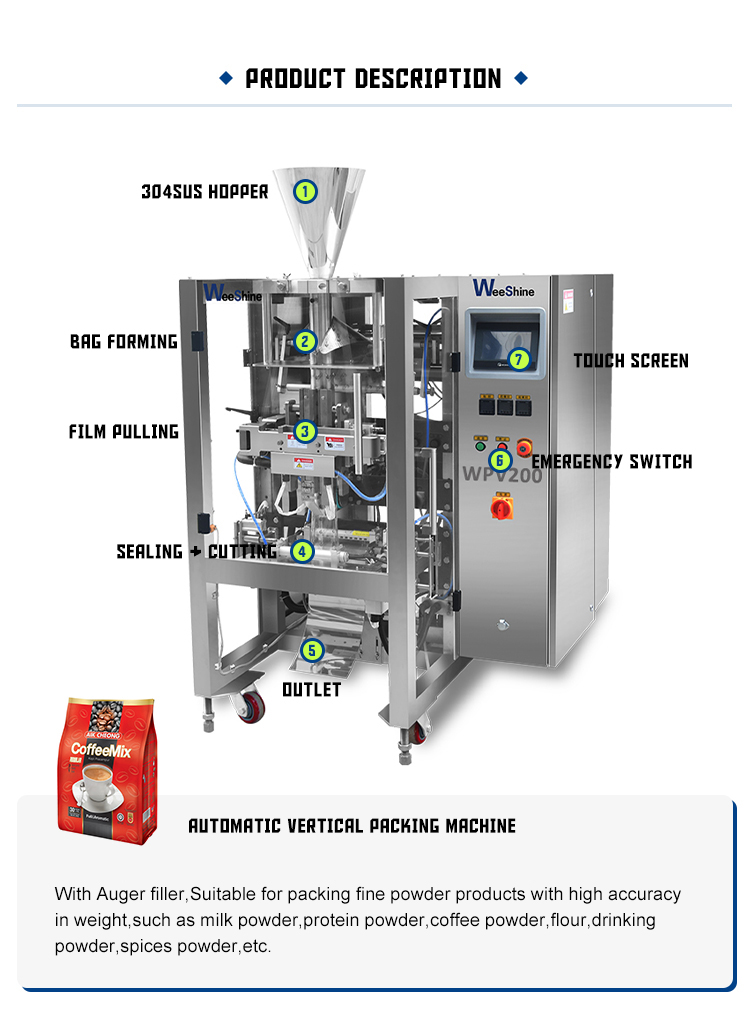 Big High Speed Linking Sachet Bag Automatic Vertical Packing Machine For Almond Flour Powder White Sugar Granule With Roll Film