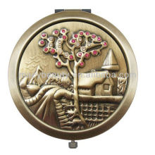 Antique brass cosmetic compact mirror