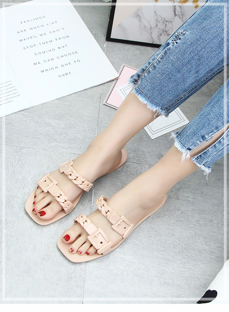 2021 Fashion women shoes slipper Flat Casual shoes Women Jelly Slide Slippers PVC Sandals Outdoor Flat Two Belt Slide Slipper