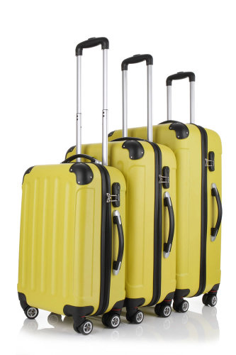 ABS 3 Piece Yellow Trolley Luggage Suitcase Set