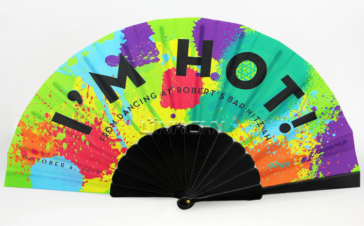 rainbow folding fabric plastic hand fan with your design