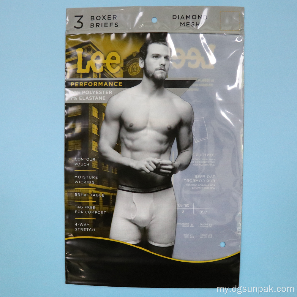 ခြေအိတ် pantie underwear အထည်ချုပ်အဝတ်အစားကြော် zipper ထုပ်ပိုးအိတ်များ