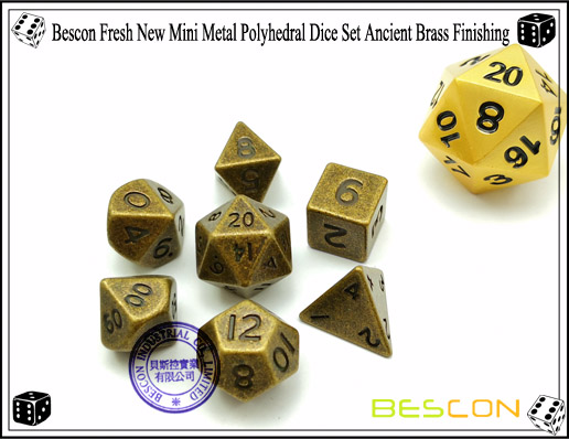 Bescon Fresh New Mini Metal Polyhedral Dice Set Ancient Brass Finishing-1