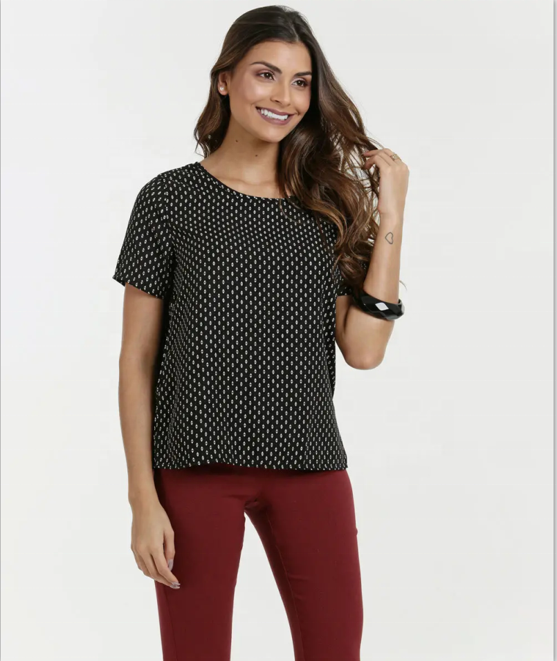 Damen T-Shirt mit Rundhalsausschnitt und Blumendruck Chiffontops