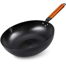Hand Hammered Carbon Steel Wok with Wood Handle for Nonstick Cooking