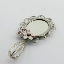Shinny Gifts Flower Design Vintage Silver Plated Hand Mirror Jeweled Hand Mirror
