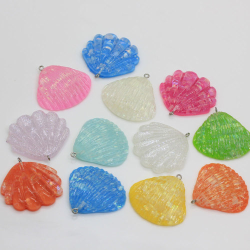 Bunte Glitter Shell Cabochon mit hängendem Loch Mini Resin Charms für Kinder Toy Decor Perlen Schleim hängende Ornamente