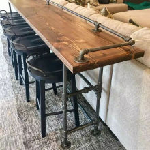 Retro Style Wood Top Metal Leg Bar Table