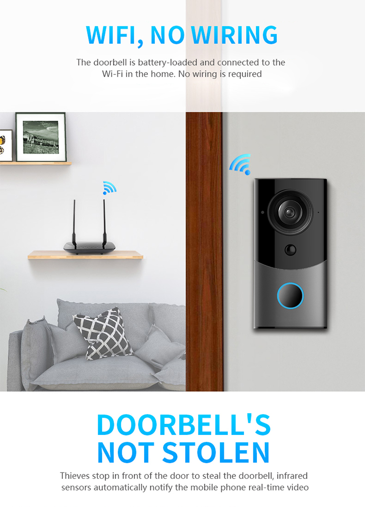 1080p Doorbell Camera Wifi Video Door Bell Camera Wireless Video Door Telefon Intercom HD Ring Wifi Doorbell Camera untuk pangsapuri