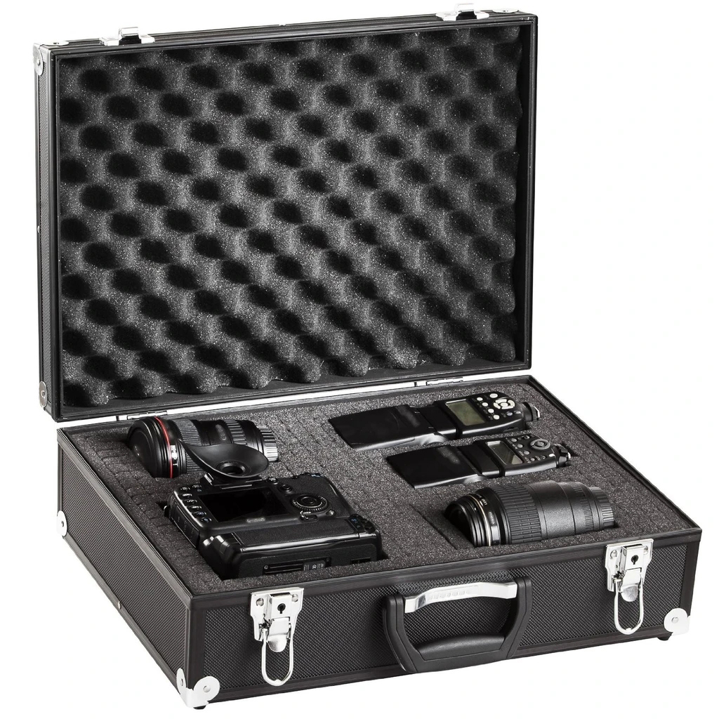 Pro Aluminum Tool Case For Digital Camera Lens Black Digital Lens Suitcase With Foam Padded