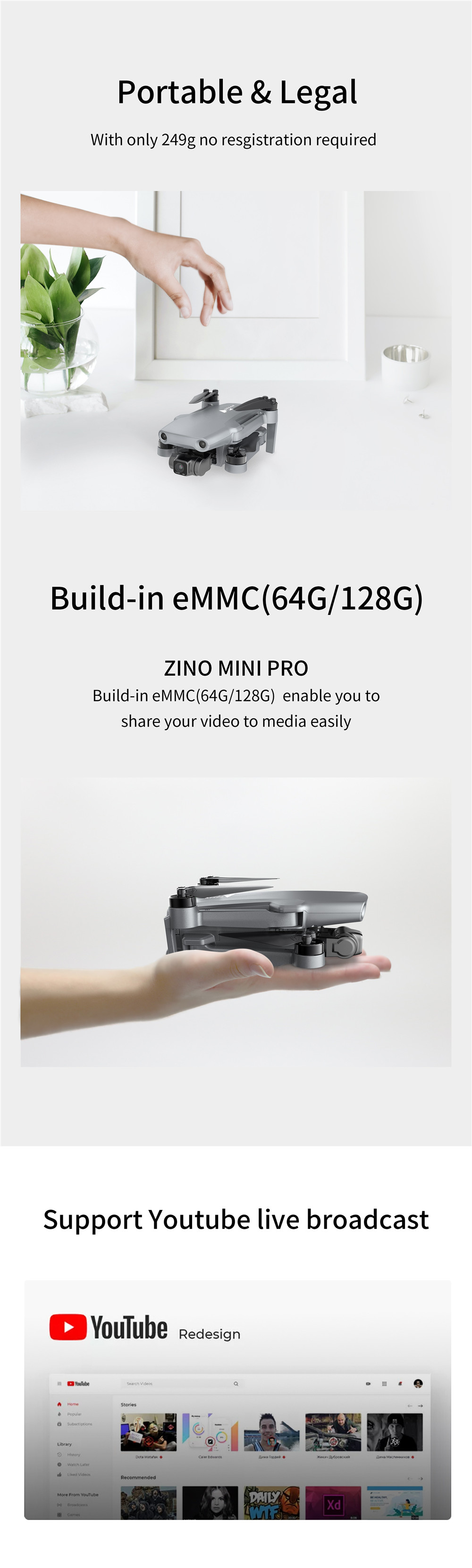 249g obstacle Sensing Hubsan ZINO Mini PRO drone 6x zoom with nigh vision hubsan new drone
