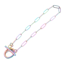 Multi-color Ion Plated 304 Stainless Steel Paperclip Chain Bracelet with Pandahall Toggle Clasps