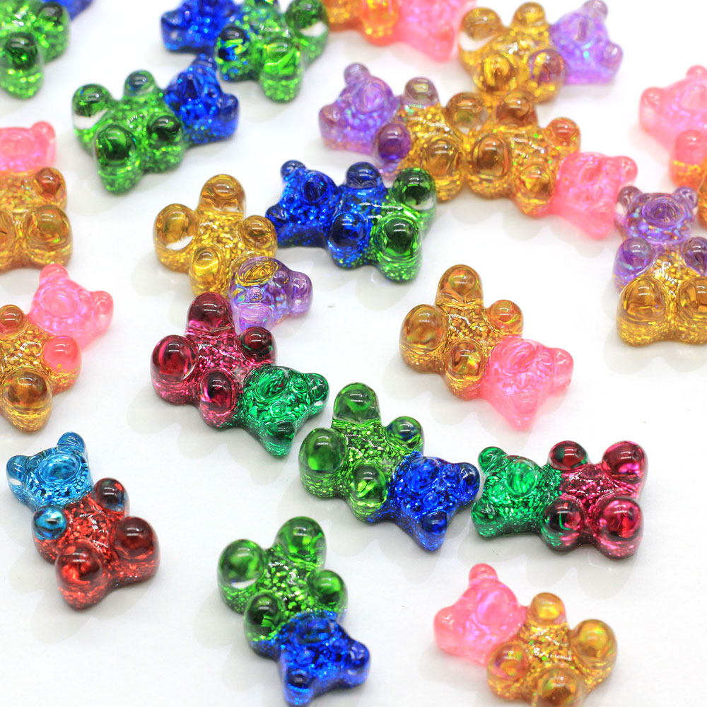 مصنع الجملة بريق التدرج الملونة الراتنج الدب Flatback الزينة Gummy Bear Charms for DIY Craft