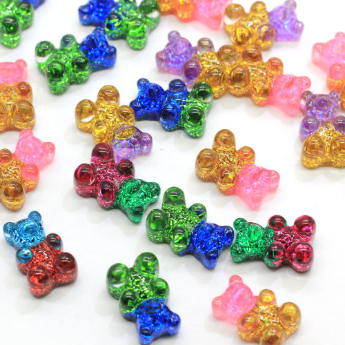 Factory Wholesale Glitter Gradient Colorful Resin Bear Flatback Embellishment Gummy Bear Charms for DIY Craft