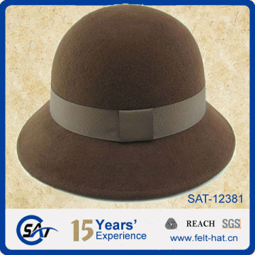 brown wool felt bucket women hat