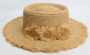 100% RAFIA STRAW HAT WITH RAFIA TRIMMING