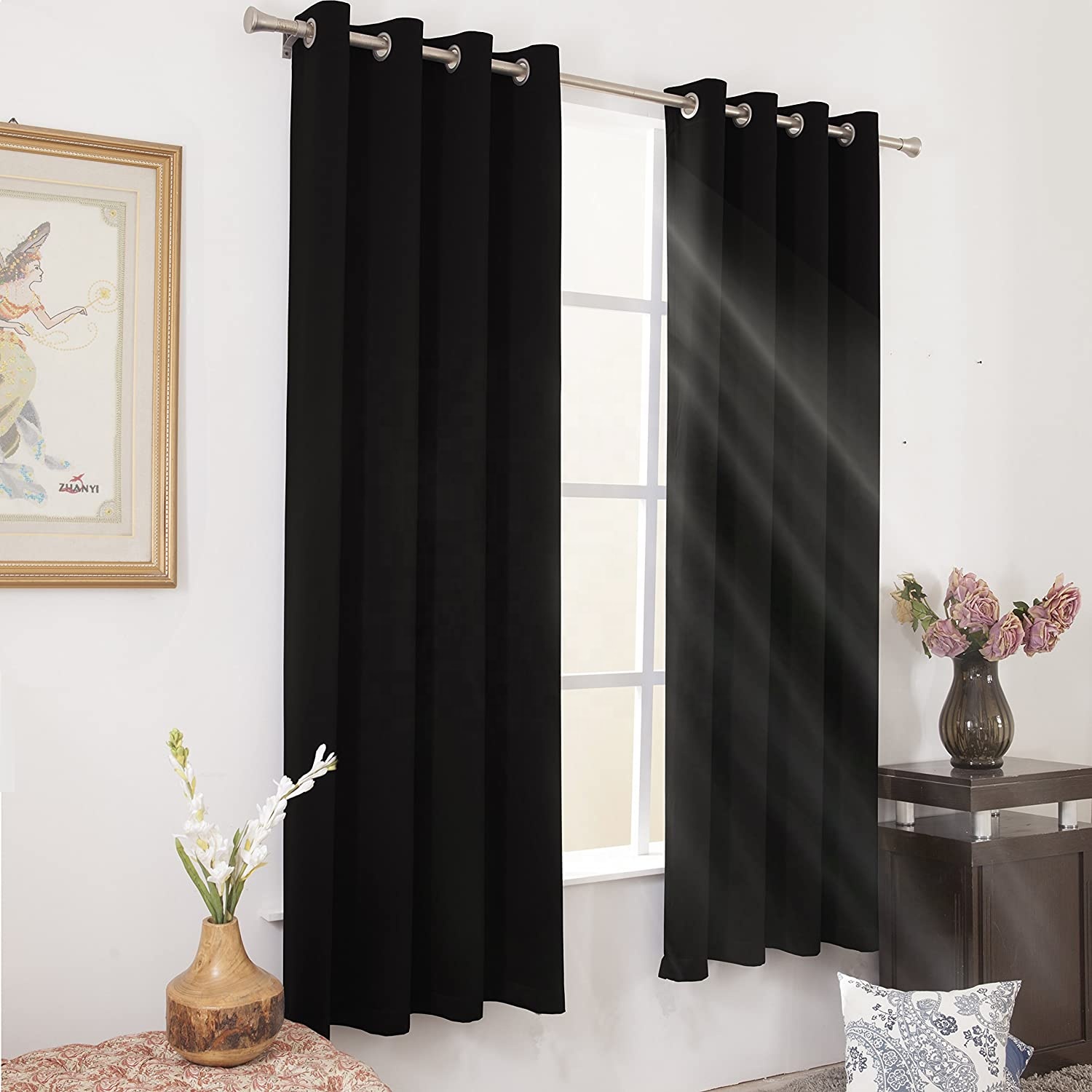 Plain color ready made blackout curtains size customized drapes curtains blackout cortinas for bedroom