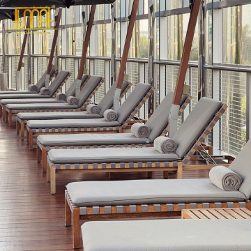 Teak Wood Bali Garden Daybed with Upholstered Fabric for Swimming Pool Side