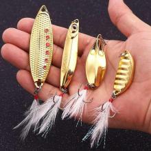 Metal Fishing Lure Bass Crankbait Spoon Tackle 3.5-5.2in Gold Hook Bass Baits