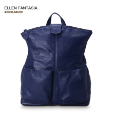 Cowhide Grain Leather Backpack School Bag