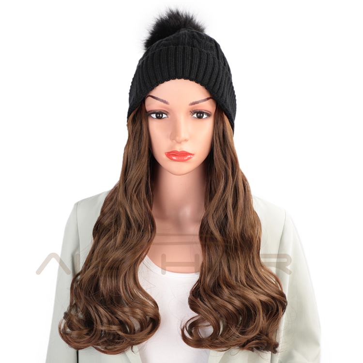 Aisi Hair Synthetic Nature Long Wavy Brown Body Wave Cap Hair Heat Resistant Fiber Hair Extension With Cap For Black White Women