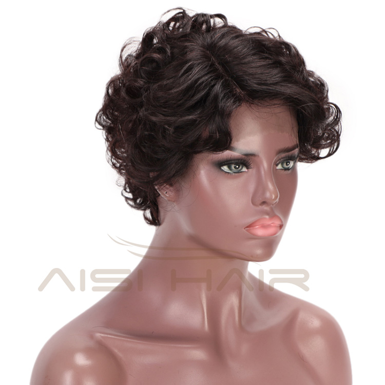 Aisi Hair Brazilian Human Hair Lace Front Pixie Cut Short Afro Curly Wave Wig Natural Black Lace Front Short Human Hair Wigs