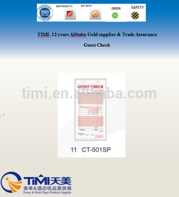 CT-501SP Carbonless restaurant waiter order book,guestcheck,bill book