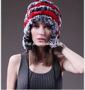 YR378 Ladies' Warm Real Rabbit Fur Pompom Hat/ Real Fur Hat