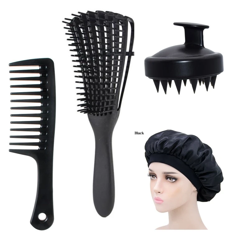 Black Color Sateen Bonnet for Thick Hair Care