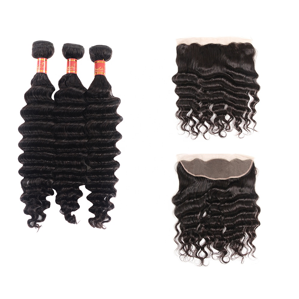 Indian Loose Deep Wave Hair Weave Bundles Raw Indian Temple Virgin Human Hair With 13*4 Frontal
