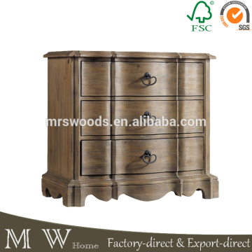 french antique style three drawer nightstand, recycled wooden three drawer bedside cabinet, three drawer nightstand